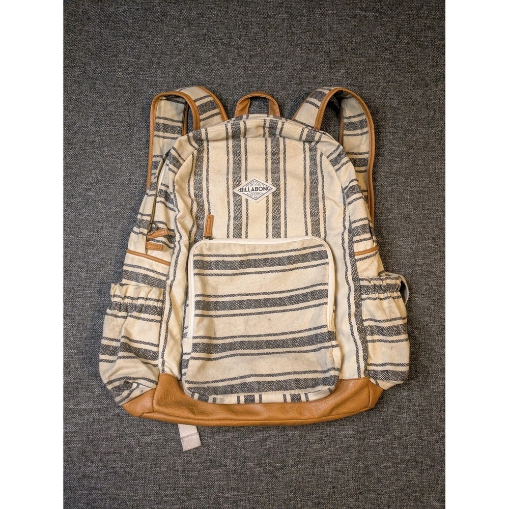 Billabong Mama Striped Abroad Leather Bottom Backpack Home Canvas Y2K School Bag